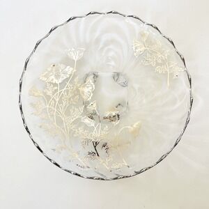 VTG Silver City Flanders Silver Overlay Glass‎ Footed Floral Poppy 10.25" Bowl